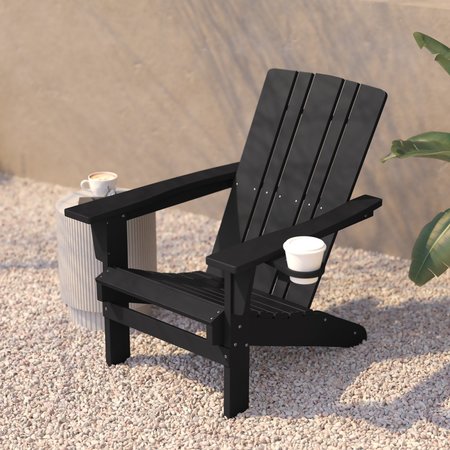 Flash Furniture Black Adirondack Patio Chairs with Cupholder, 4PK 4-LE-HMP-1045-10-BK-GG
